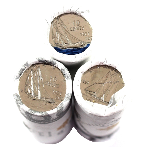 2021 10-cent 100th Anniversary of Bluenose Special Wrap Roll Set. 3 Rolls.