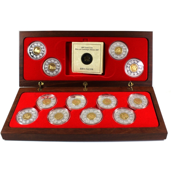 1998-2009 $15 Lunar Sterling Silver with Gold Plated Cameo 12-Coin Set