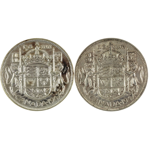 50-cent 2x 1947 Maple Leaf. 2pcs