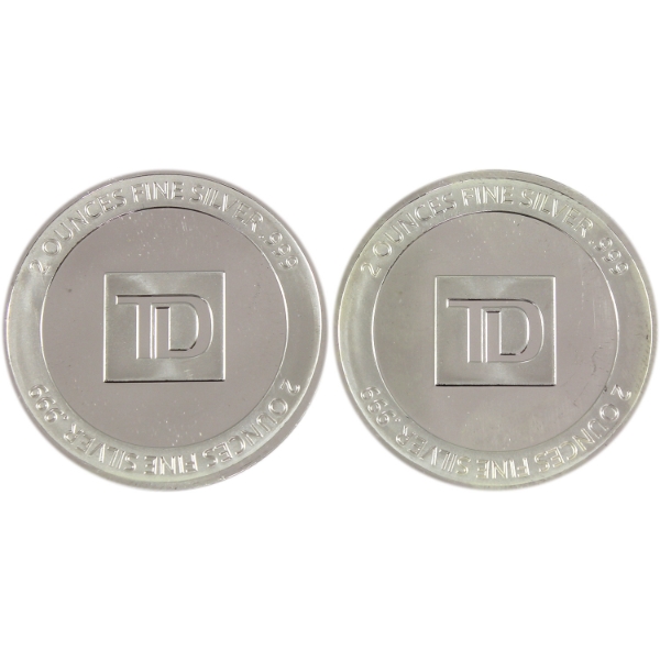 2x 2oz TD .999 Fine Silver Rounds. 2pcs (Tax Exempt)