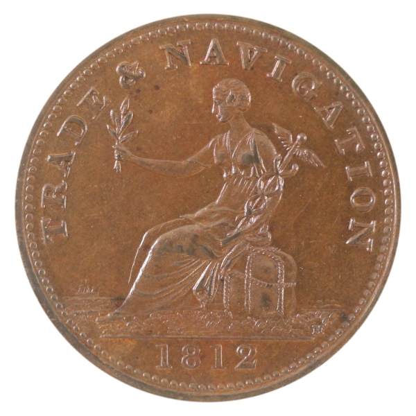 BR-963, CH-NS-19A1 1812 Trade & Navigation Half Penny Token UNC+