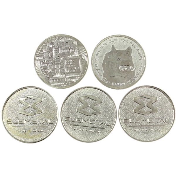 5x 1oz Assorted Periodic Element/Cryptocurrency .999 Fine Silver Rounds. 5pcs. (Tax Exempt)