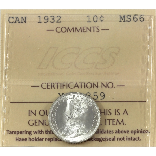 10-cent 1932 ICCS MS66