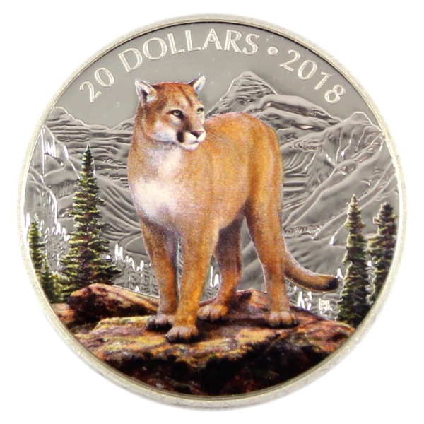 2018 $20 Majestic Wildlife - Courageous Cougar 1oz .9999 Fine Silver Coin (Tax Exempt)
