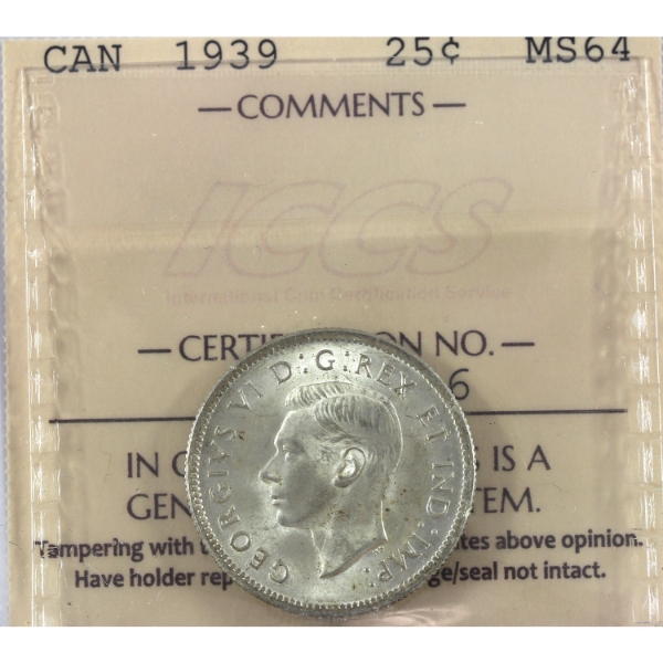 25-cent 1939 ICCS MS64