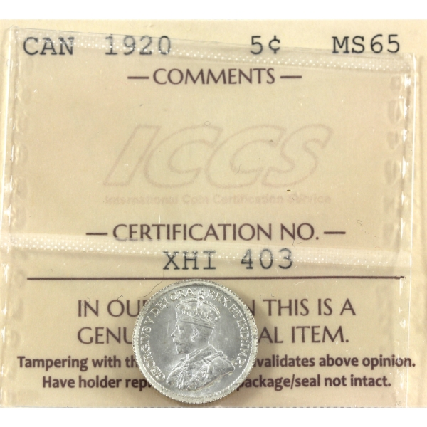 5-cent 1920 ICCS MS65