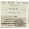 Image 1 : 5-cent 1874H Plain 4 ICCS MS63