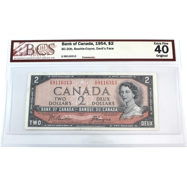 BC-30b 1954 $2 Devil's Face BCS EF40 Original Beattie-Coyne SN: E/B9116313
