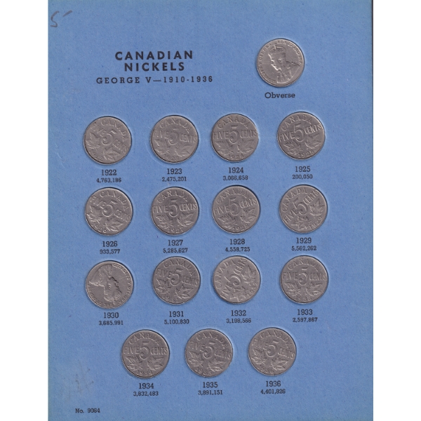 Canadian Nickel Collection 1922-1962 in Whitman Folder. 43pcs