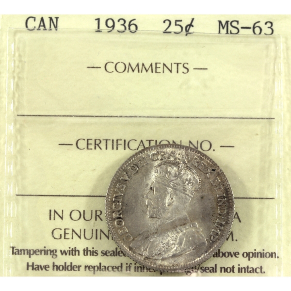 25-cent 1936 ICCS MS63