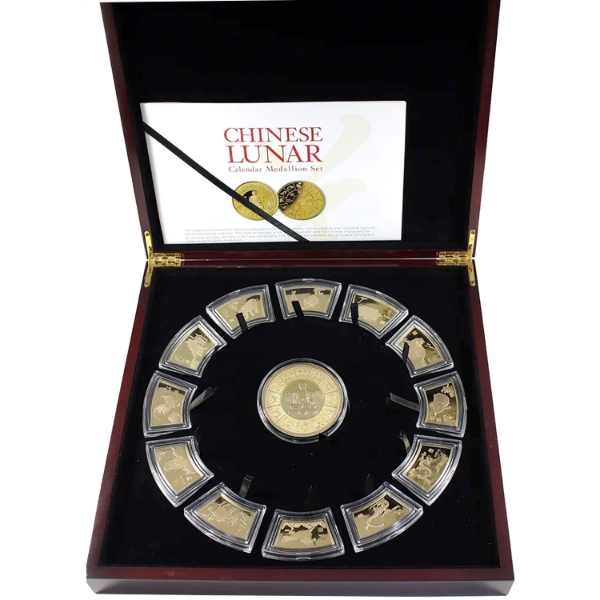 *2014 Chinese Lunar Calendar 24K Gold Plated 13-Medallion Set w/ Collector Box