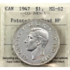 Image 1 : Silver $1 1947 Pointed 7, Quad HP ICCS MS62