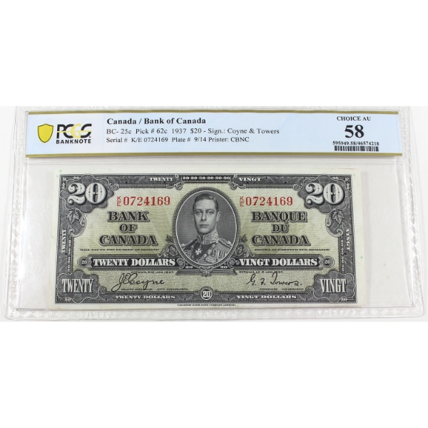 BC-25c 1937 $20 PCGS Choice AU58 Coyne-Towers SN: K/E0724169