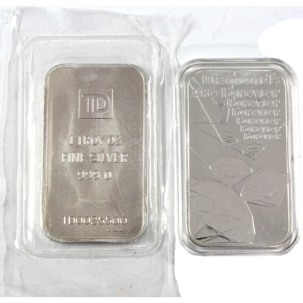 2x 1oz TD & James Bond- Diamonds are Forever 007 .9999 Fine Silver Bars. 2pcs (Tax Exempt)