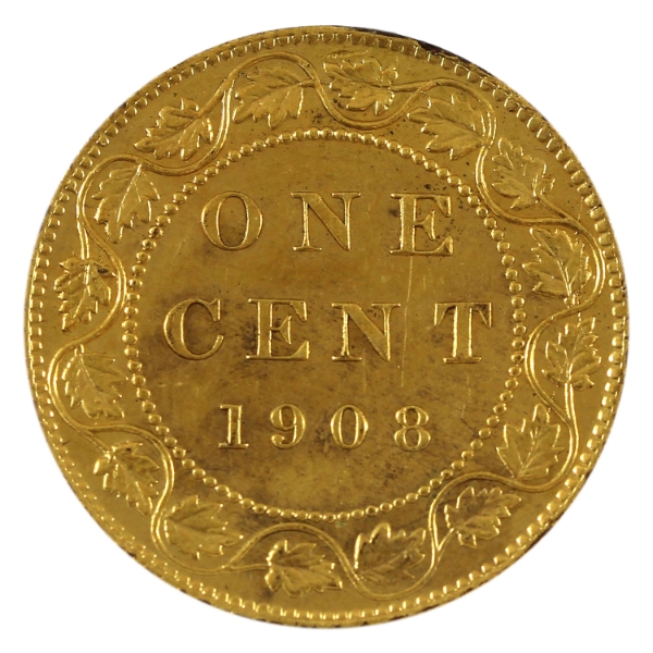 RCM 1908 1-cent Gold Gilded Souvenir Token UNC