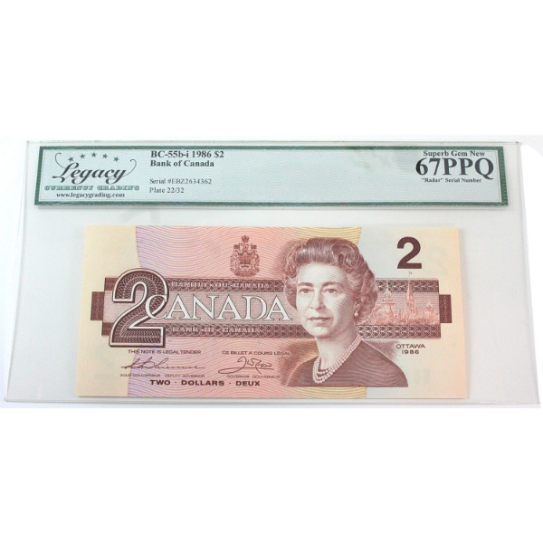 RADAR BC-55b-i 1986 $2 4 Digit RADAR Legacy Superb GEM UNC67 PPQ Thiessen-Crow SN: EBZ2634362