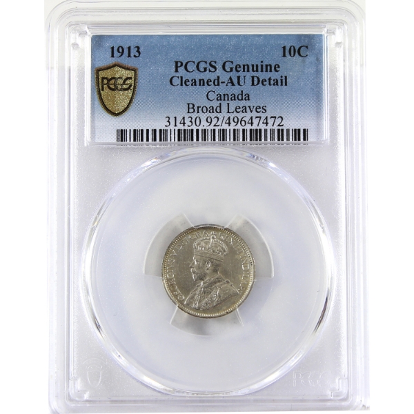 10-cent 1913 Broad Leaves PCGS Genuine AU Detail
