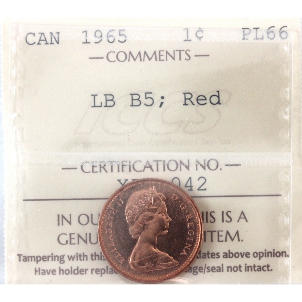 1-cent 1965 LB B5 (Type 3) ICCS PL66 Red *Scarce!*