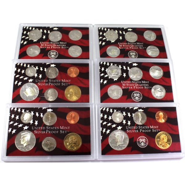 USA 2004-2006 United States Mint 50 State Quarters Silver Proof Sets. 6pcs.