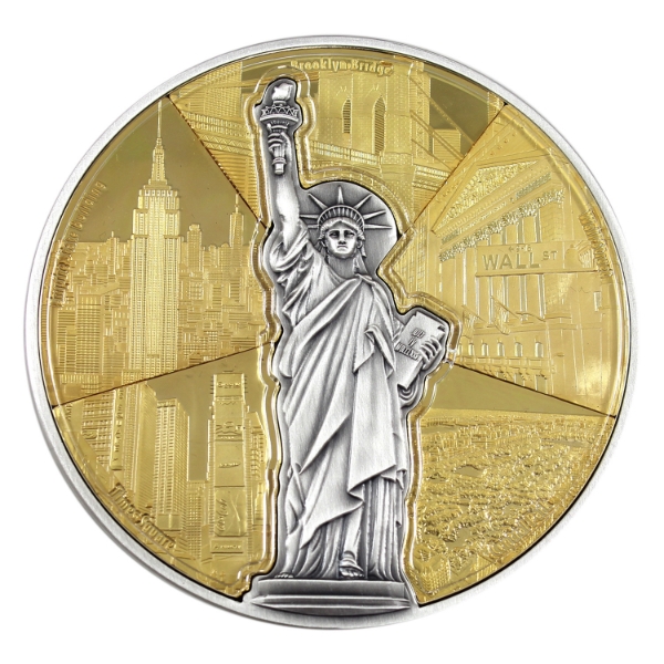 Barbados Silver 2024 $5 400 Years New York City Coin w/ Gold Plating (Tax Exempt)
