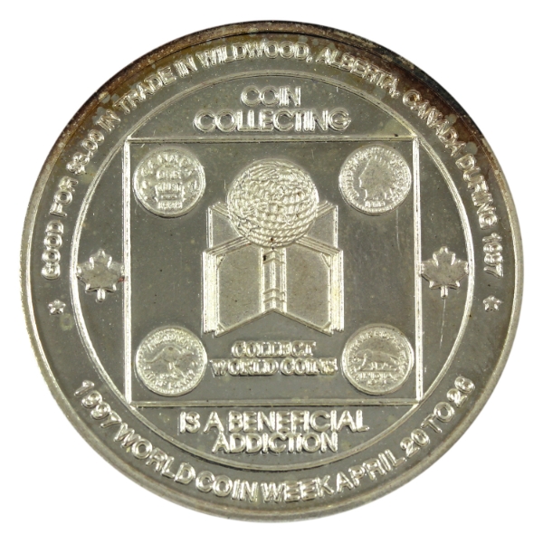 Canada-Wildwood AB 1997 $3 Coin Week/Elk Trade Dollar 2oz-Silver, 38mm (Tax Exempt)
