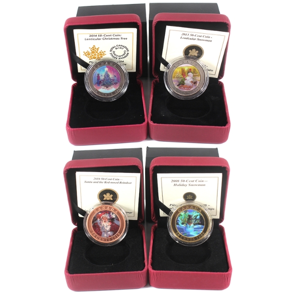 2008-2014 50-cent Assorted Holiday Themed Lenticular Coins. 4pcs