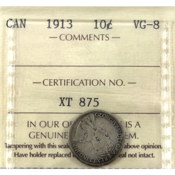 10-cent 1913 Broad Leaf ICCS VG8