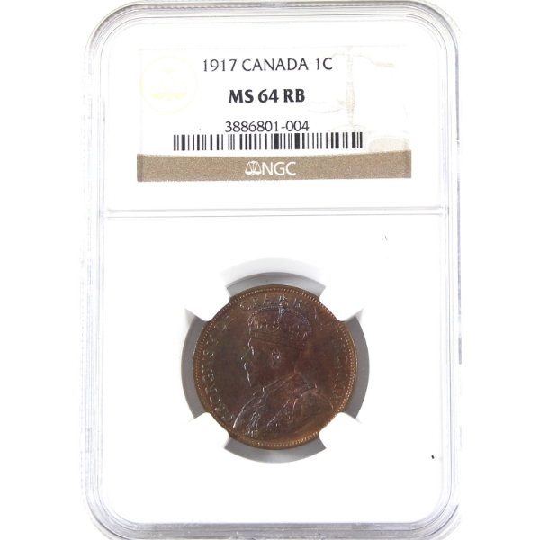 1-cent 1917 NGC MS64 RD & BN