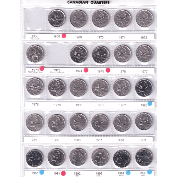 Estate Lot of 25-cent 1968-2013 in 30-Pocket Sheets. 229pcs.