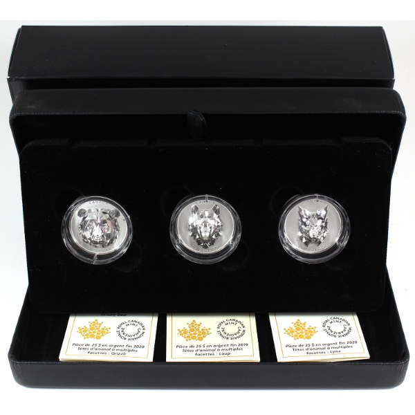 2019-2020 $25 Multifaceted Animal Head Series 3-Coin Set (Tax Exempt)