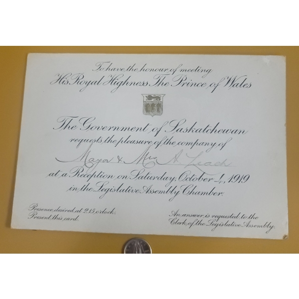 1919 INVITATION to Meet The Prince of Wales 
