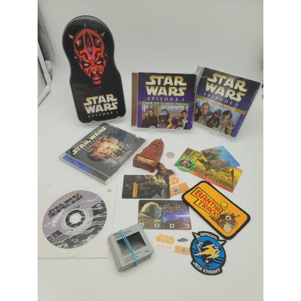 Assorted STAR WARS Items CD'S, Patchs, Badges