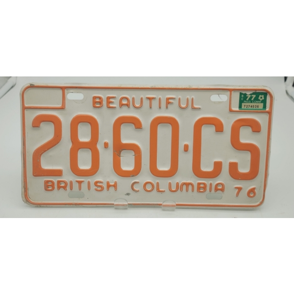 ORANGE BEAUTIFUL BRITISH COLUMBIA LICENSE PLATE