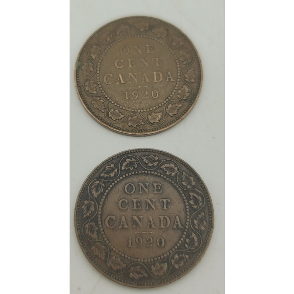 2 Early Canada Large One Cent Coins 1920