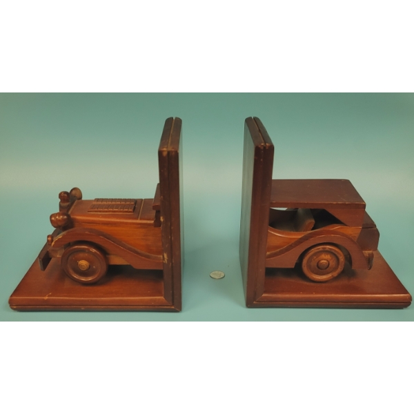 2 Wooden Automobile Book Ends 