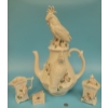 Image 1 : Ornate Porcelain Cockatoo Coffee Pot with Creamer & Sugar Bowl Artist Shellie Kirkendall