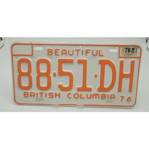 ORANGE BEAUTIFUL BRITISH COLUMBIA LICENSE PLATE
