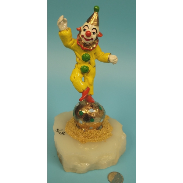 Metal Clown Figurine on Geode Base 