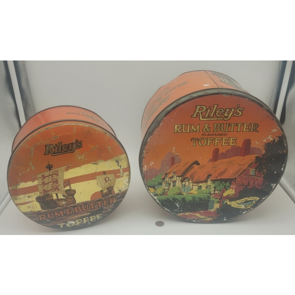 2 Large Product Advertising Tins Riley's Rum & Butter Toffees