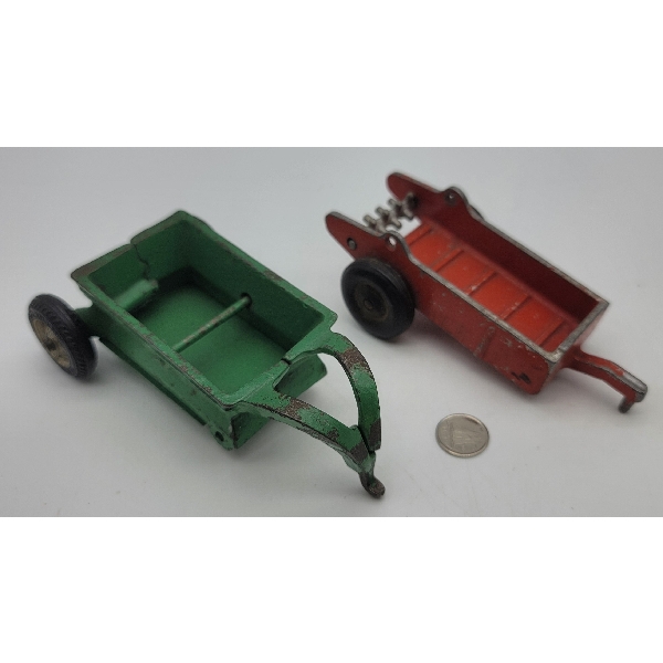 2 Vintage Arcade Toys Cast Aluminum Rubber Wheels Farm Implements