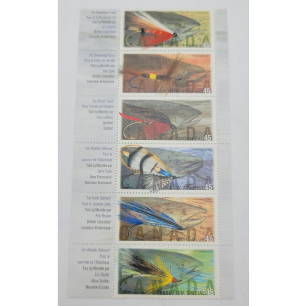6 Canada Unused Fly Fishing Stamps 1998