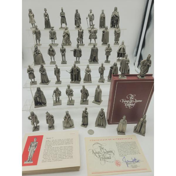 FRANKLIN MINT 43 KINGS & QUEENS of ENGLAND PEWTER MINITURES 1978 SET wth REF. CARDS