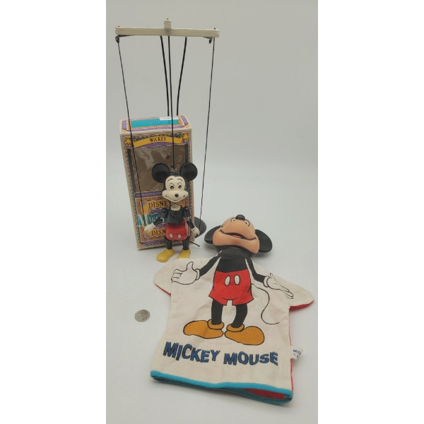  MICKEY MOUSE DISNEY STRING PUPPET with ORIGINAL BOX and HAND PUPPET