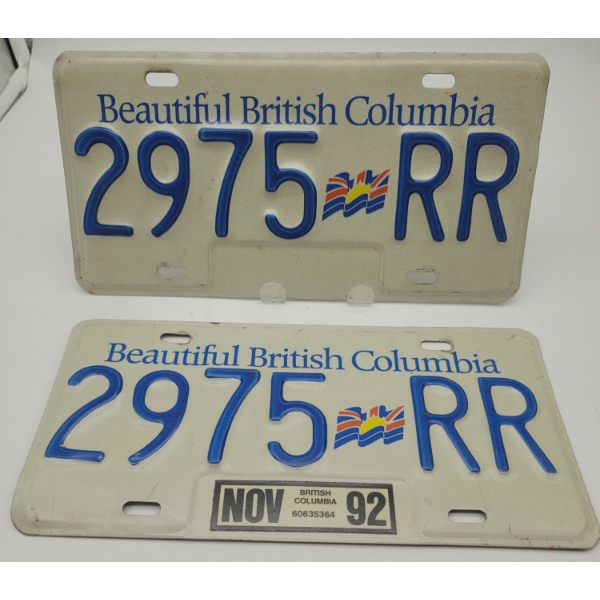 PAIR of Same Number BLUE BRITISH COLUMBIA LICENSE PLATES