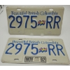 Image 1 : PAIR of Same Number BLUE BRITISH COLUMBIA LICENSE PLATES
