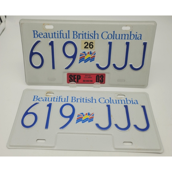 PAIR of Same Number BRITISH COLUMBIA LICENSE PLATES