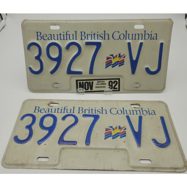 PAIR of Same Number BRITISH COLUMBIA LICENSE PLATES