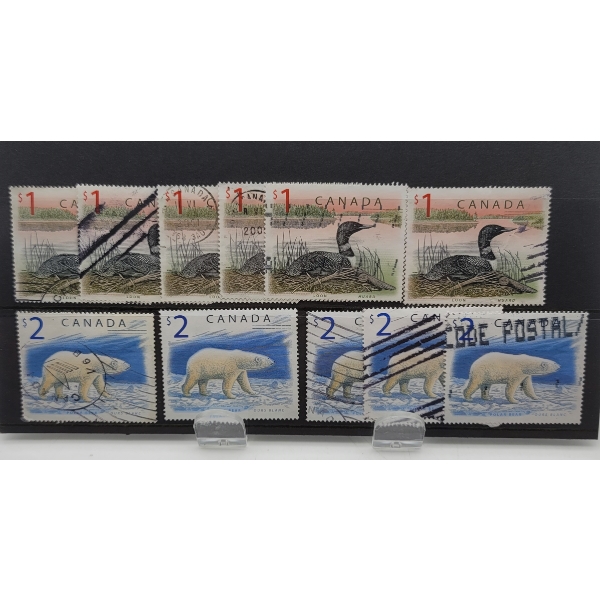 11 Canada  2001 $1 & $2 Stamps Polar Bear & Loon