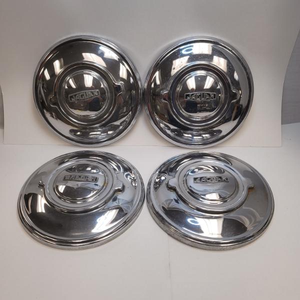4  Vintage & RARE JAGUAR XK120 XK140 XK150 MK10 MK1 MK2 Chrome Hub Caps with Center Name Plates