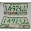 Image 1 : PAIR of Same Number GREEN BRITISH COLUMBIA LICENSE PLATES